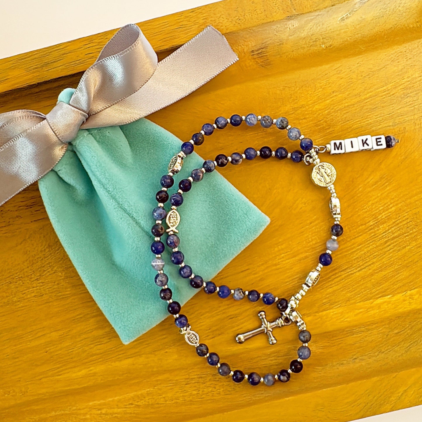 Baby Fish - Lapis Lazuli Rosary for Teens – Custom Name Tag | Custom Name Tag (up to 10 characters)