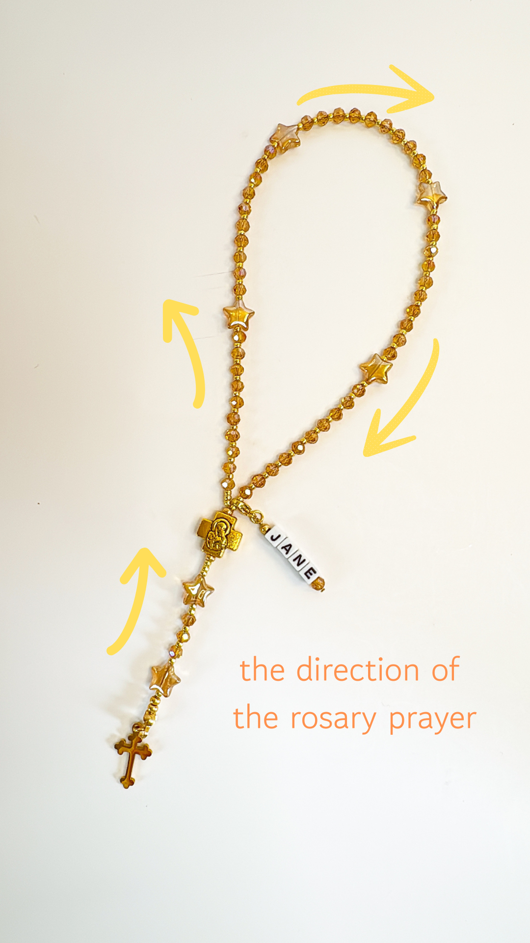Golden Twinkle Rosary  | Custom Name Tag Option