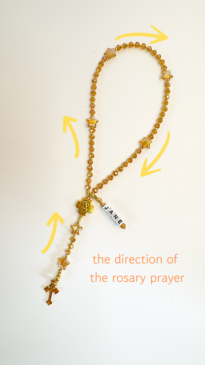 Golden Twinkle Rosary  | Custom Name Tag Option