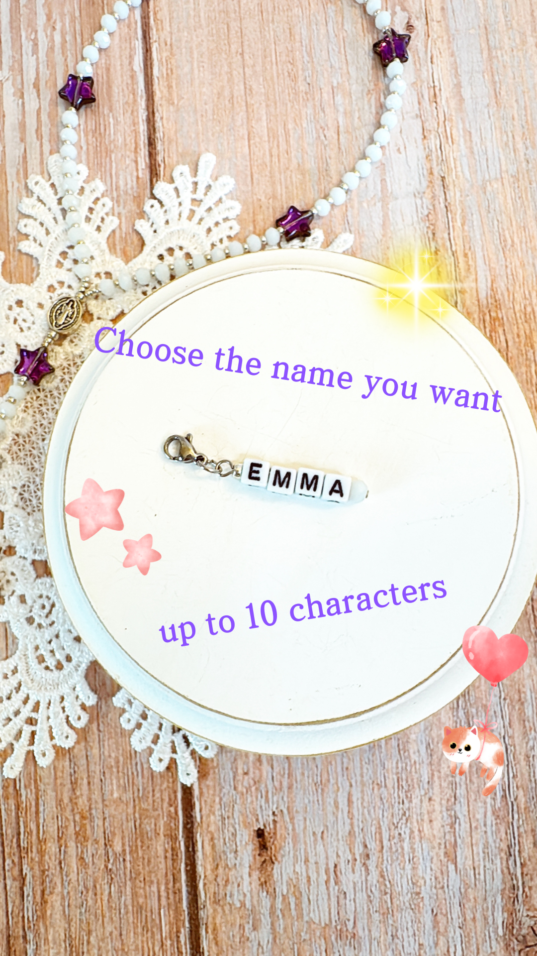 White Crystal & Purple Star Beads Rosary | Custom Name Tag Option (up to 10 characters)