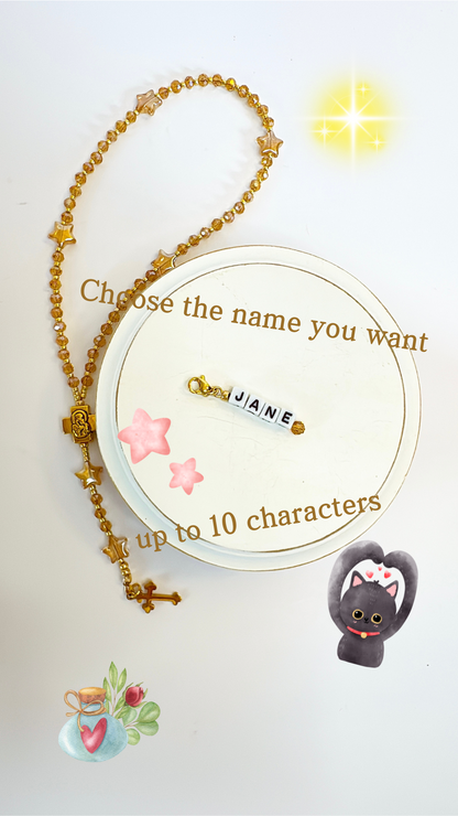 Golden Twinkle Rosary  | Custom Name Tag Option
