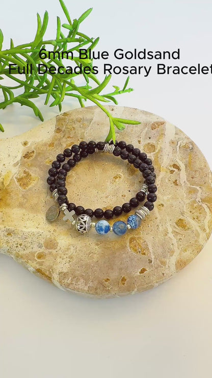 6mm Blue Goldsand Full Decades Rosary Bracelet