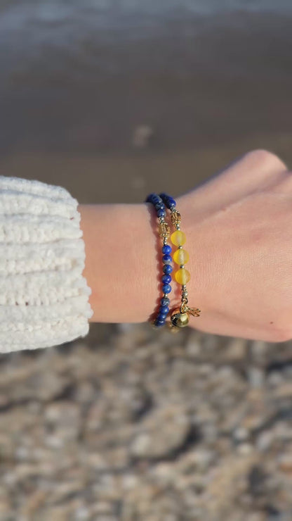 Navy Blue Lapis lazuli with Yellow Agate Magnetic Rosary Bracelet