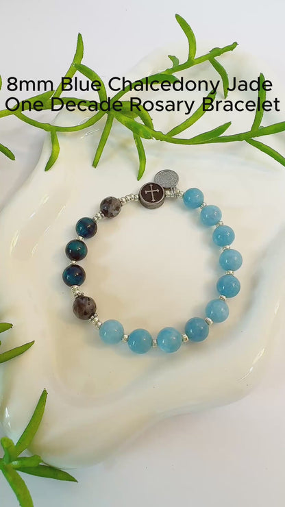 8mm Blue Chalcedony Jade One Decade Rosary Bracelet