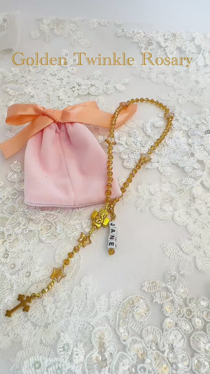 Golden Twinkle Rosary  | Custom Name Tag Option