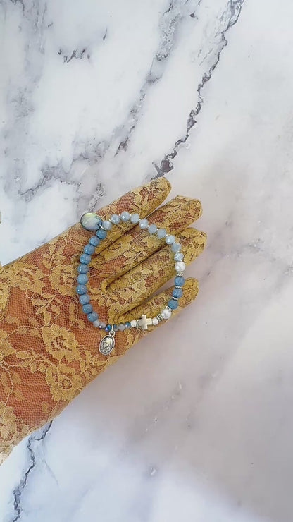 Milky Blue and Crystal AB Tow Decades Rosary Bracelet