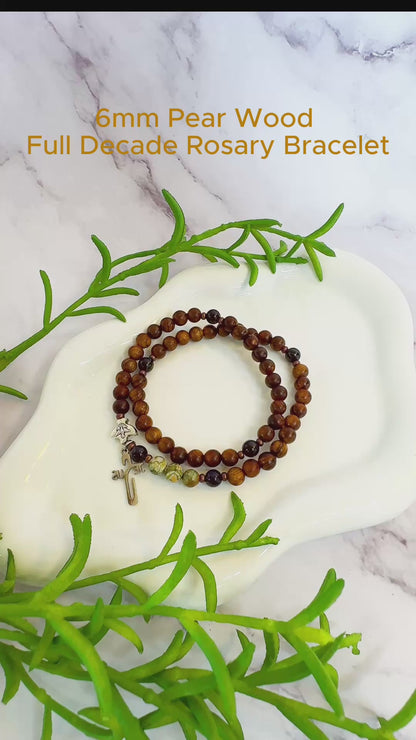 6mm Pear Wood Full Decade Rosary Bracelet