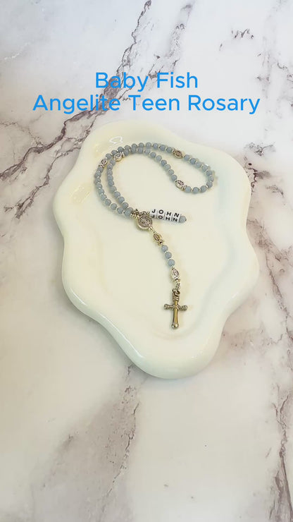 Baby Fish - Angelite Rosary for Teens | Custom Name Tag (up to 10 characters)