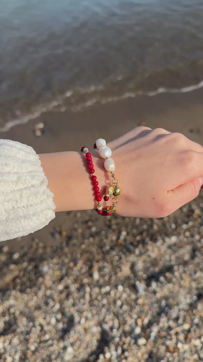 Red Turquoise with Freshwater Pearls Magnetic Rosary Bracelet