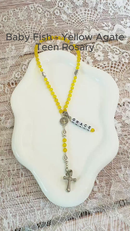 Baby Fish - Yellow Agate Rosary | Custom Name Tag Option(up to 10 characters)