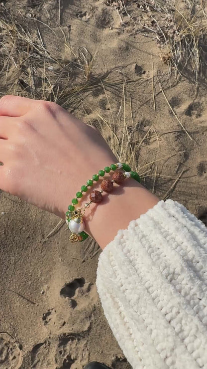 Jade Crystal with Gold Stone Magnetic Rosary Bracelet