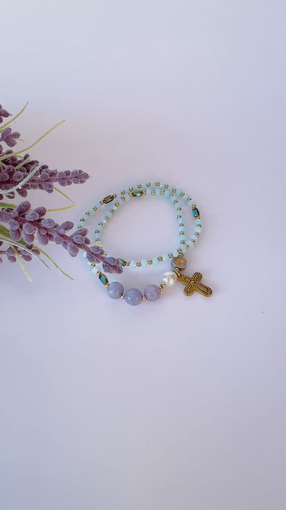 Sky Blue Crystal with Purple Jasper Rosary Bracelet