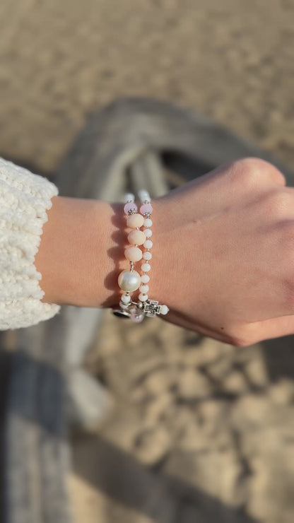 White AB Crystal with Light Peach Rosary Bracelet