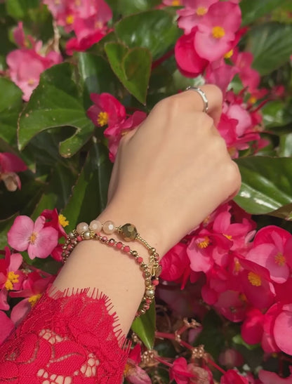 Golden Orange Crystal with Beige Crystal Rosary Bracelet