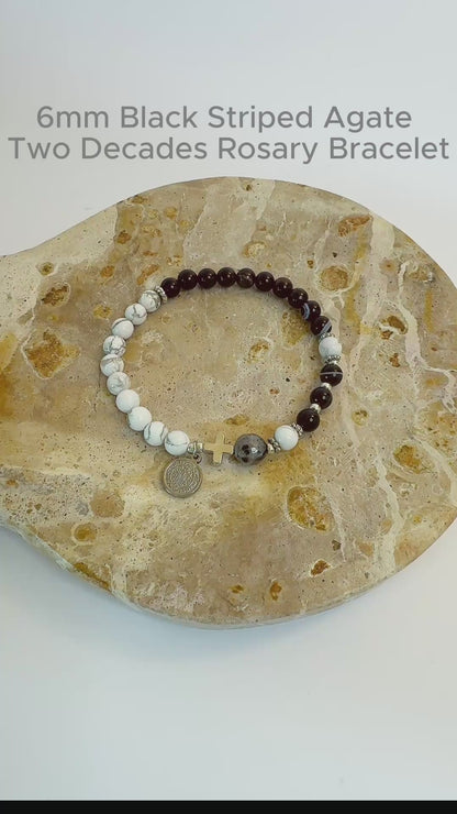 6mm Black Striped Agate Two Decades Rosary Bracelet