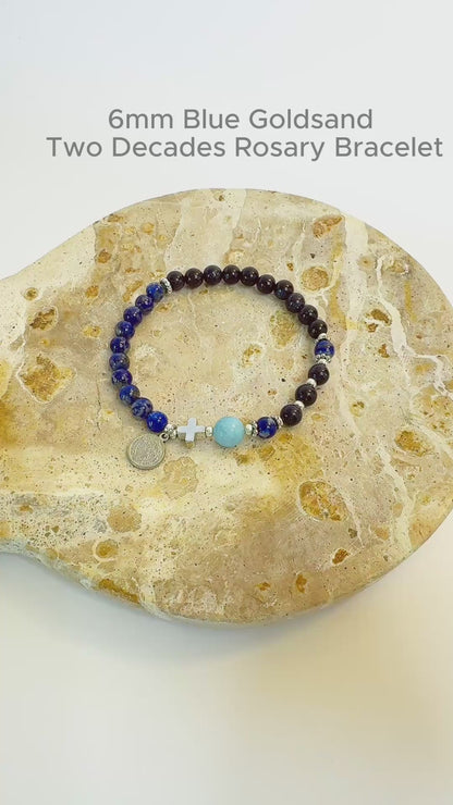 6mm Blue Goldsand Two Decades Rosary Bracelet